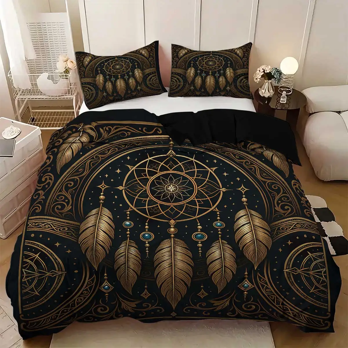 3pcs Dreamcatcher pattern printed bedding set,1 quilt cover+2 pillowcase, suitable for adults bedroom, home decoration thumbnail 4