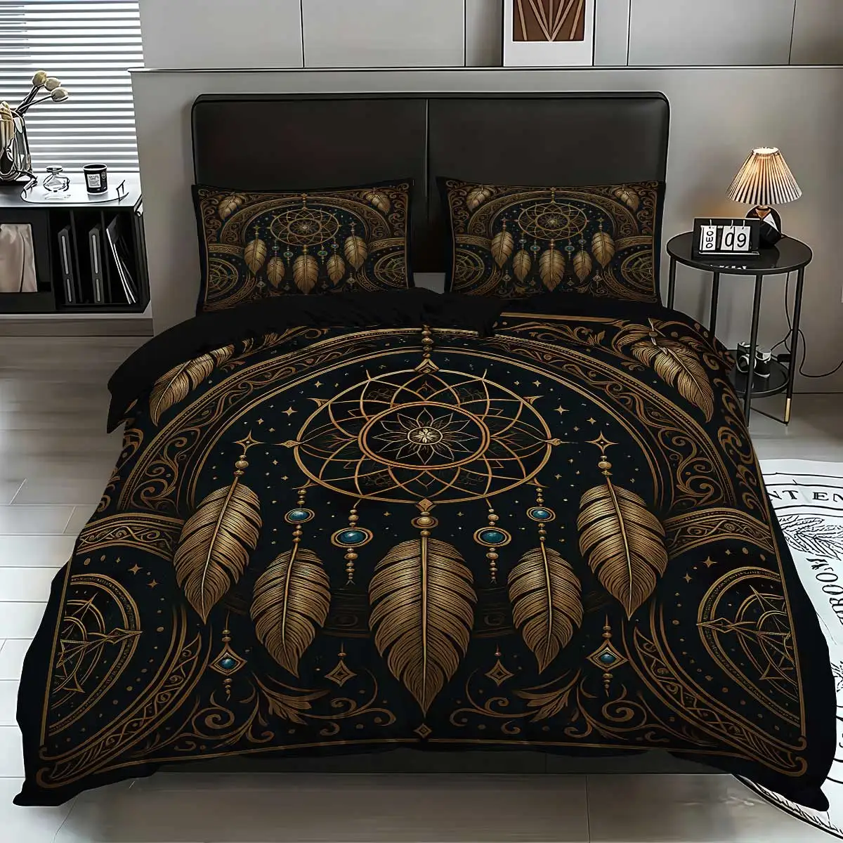 3pcs Dreamcatcher pattern printed bedding set,1 quilt cover+2 pillowcase, suitable for adults bedroom, home decoration thumbnail 2