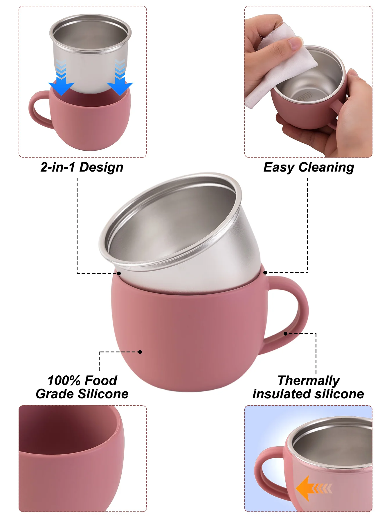 1PCS Stainless Steel Cup For Baby BPA Free Detachable Silicone Spout Single Handle Learning Drinking Cup Safe Kids Water Bottle thumbnail 4
