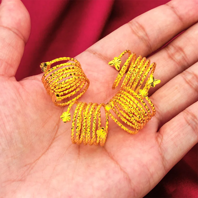 Dubai Spiral Flower Ring Brazilian Women 24K Gold Color Wedding Bride Arabic Ethiopian Big Nigerian Jewellery Moroccan Resizable