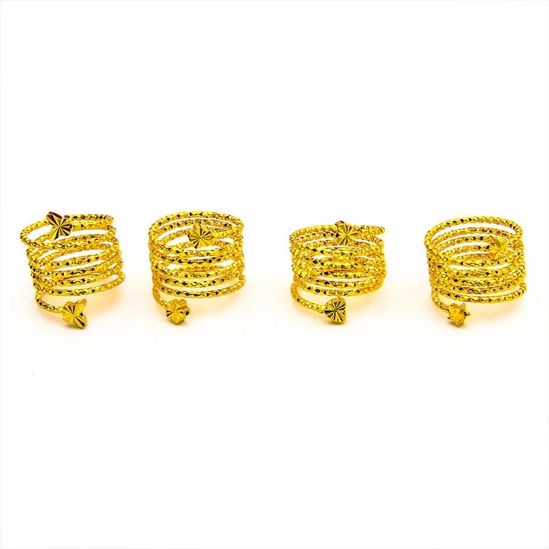 Dubai Spiral Flower Ring Brazilian Women 24K Gold Color Wedding Bride Arabic Ethiopian Big Nigerian Jewellery Moroccan Resizable thumbnail 5