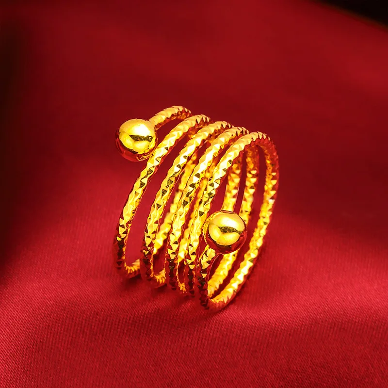 Dubai Spiral Flower Ring Brazilian Women 24K Gold Color Wedding Bride Arabic Ethiopian Big Nigerian Jewellery Moroccan Resizable thumbnail 6