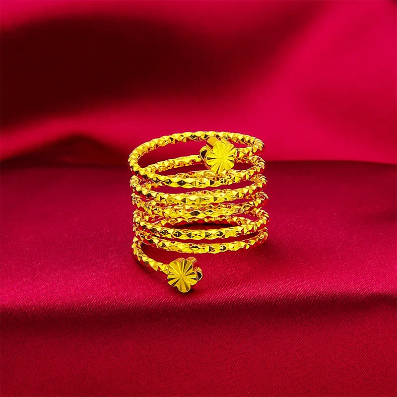 Dubai Spiral Flower Ring Brazilian Women 24K Gold Color Wedding Bride Arabic Ethiopian Big Nigerian Jewellery Moroccan Resizable thumbnail 4