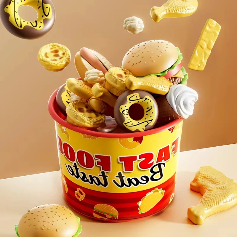 Kid Kitchen Toy Set Simulation Make Hamburger Pizza Fries Pretend Play Food Cooking Cutting Game Montessori Interactive Toy Gift thumbnail 4