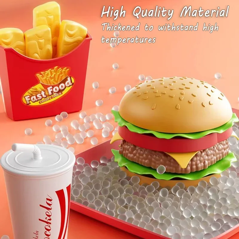 Kid Kitchen Toy Set Simulation Make Hamburger Pizza Fries Pretend Play Food Cooking Cutting Game Montessori Interactive Toy Gift thumbnail 6