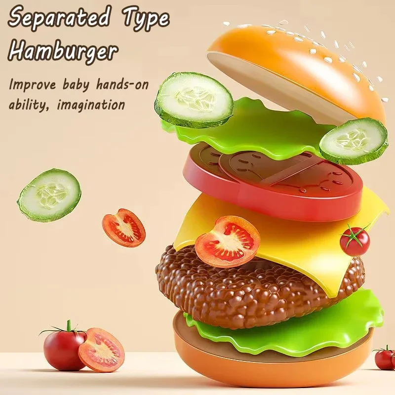 Kid Kitchen Toy Set Simulation Make Hamburger Pizza Fries Pretend Play Food Cooking Cutting Game Montessori Interactive Toy Gift thumbnail 5