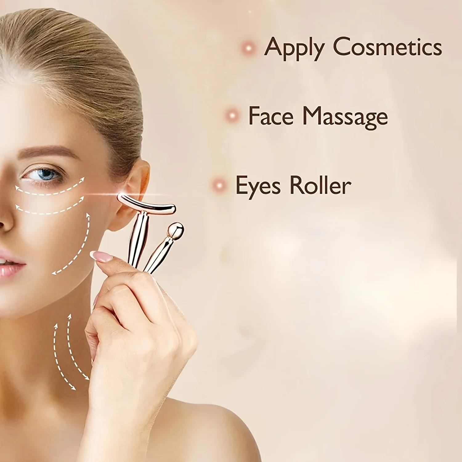 2-Piece Metal Facial Roller And Eye Massager Set, Aids In Eye And Face Cream Application, Manual Skin Care Tool Eye Massage Stic thumbnail 6