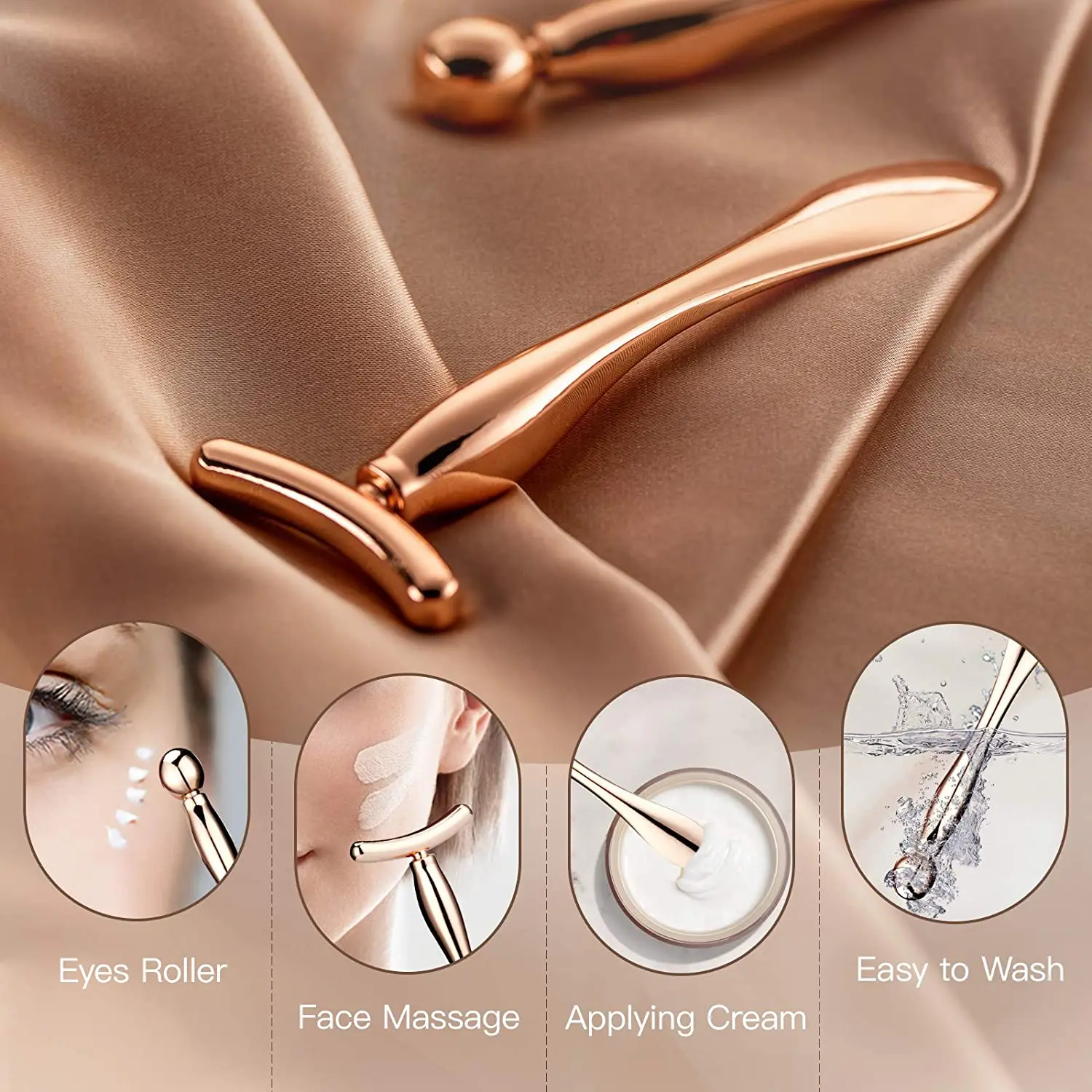 2-Piece Metal Facial Roller And Eye Massager Set, Aids In Eye And Face Cream Application, Manual Skin Care Tool Eye Massage Stic thumbnail 5