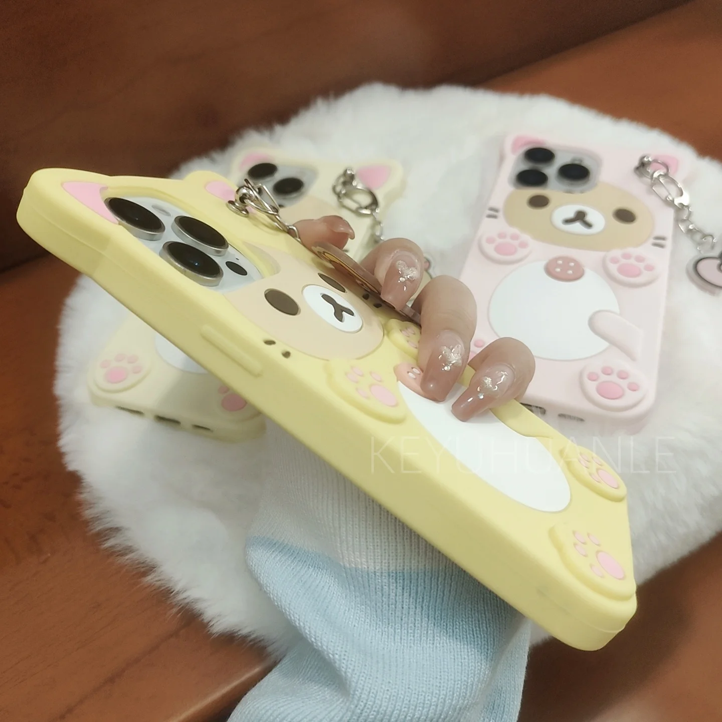 Cute Cartoon 3D Rilakkuma Phone Case For iPhone 17 16 15 14 13 12 11 Pro X XS Max XR 6 7 8 Plus 5 5S SE Key Chain Pendant Cover thumbnail 3