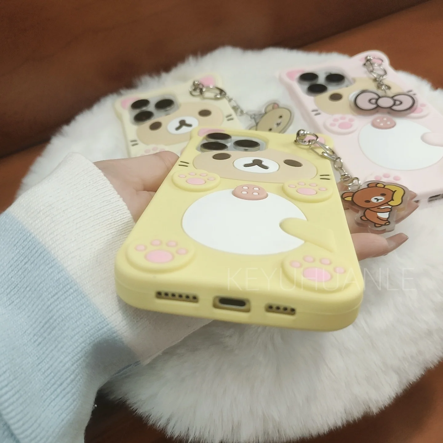 Cute Cartoon 3D Rilakkuma Phone Case For iPhone 17 16 15 14 13 12 11 Pro X XS Max XR 6 7 8 Plus 5 5S SE Key Chain Pendant Cover thumbnail 4