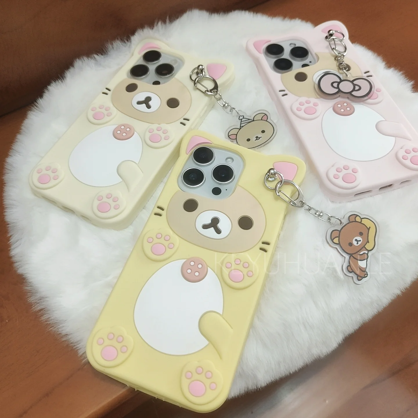 Cute Cartoon 3D Rilakkuma Phone Case For iPhone 17 16 15 14 13 12 11 Pro X XS Max XR 6 7 8 Plus 5 5S SE Key Chain Pendant Cover thumbnail 5