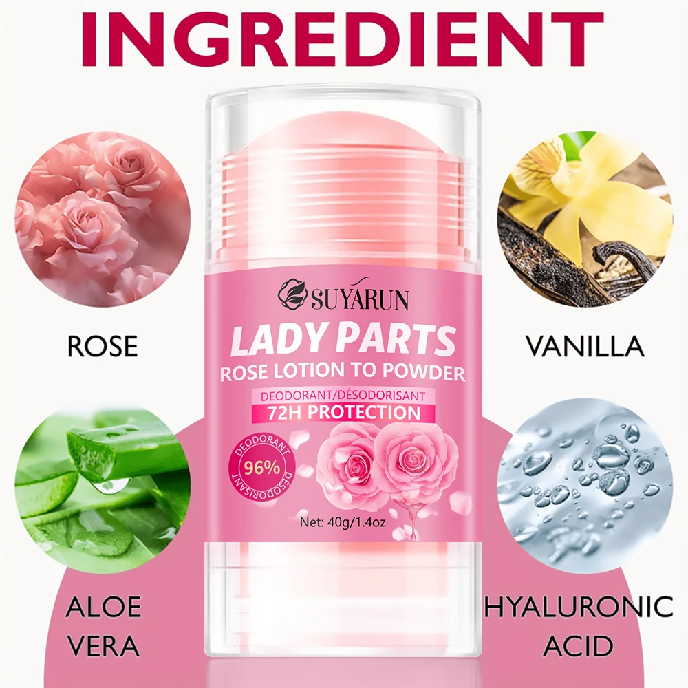 SUYARUN Women's Rose Deodorant Stick Natural Odor Control for Hands Feet Armpits - Long-Lasting Freshness Anti-Perspirant. thumbnail 2