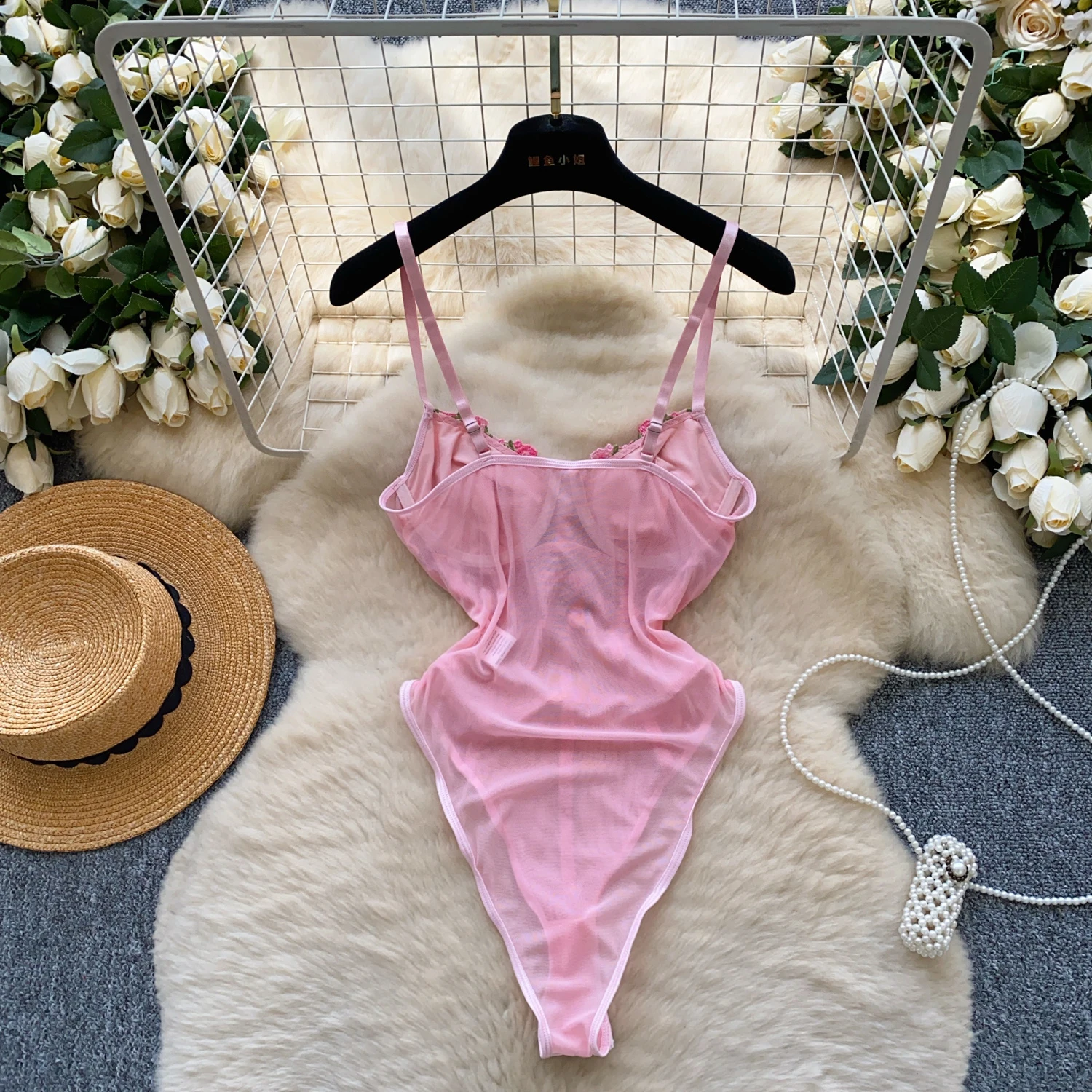 Sexy Embroidered mesh Corset  bodysuits Chic Korean Camis Tank Top Basic Fashion Off Shoulder Summer Women Clothing thumbnail 2