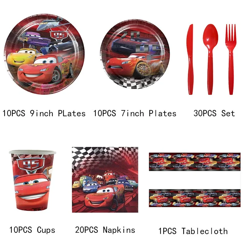 Cars Birthday Party Decorations Tableware Set Balloons Paper Cups Plates Tablecloth Napkin Banners for Kids Birthday Party Decor thumbnail 2