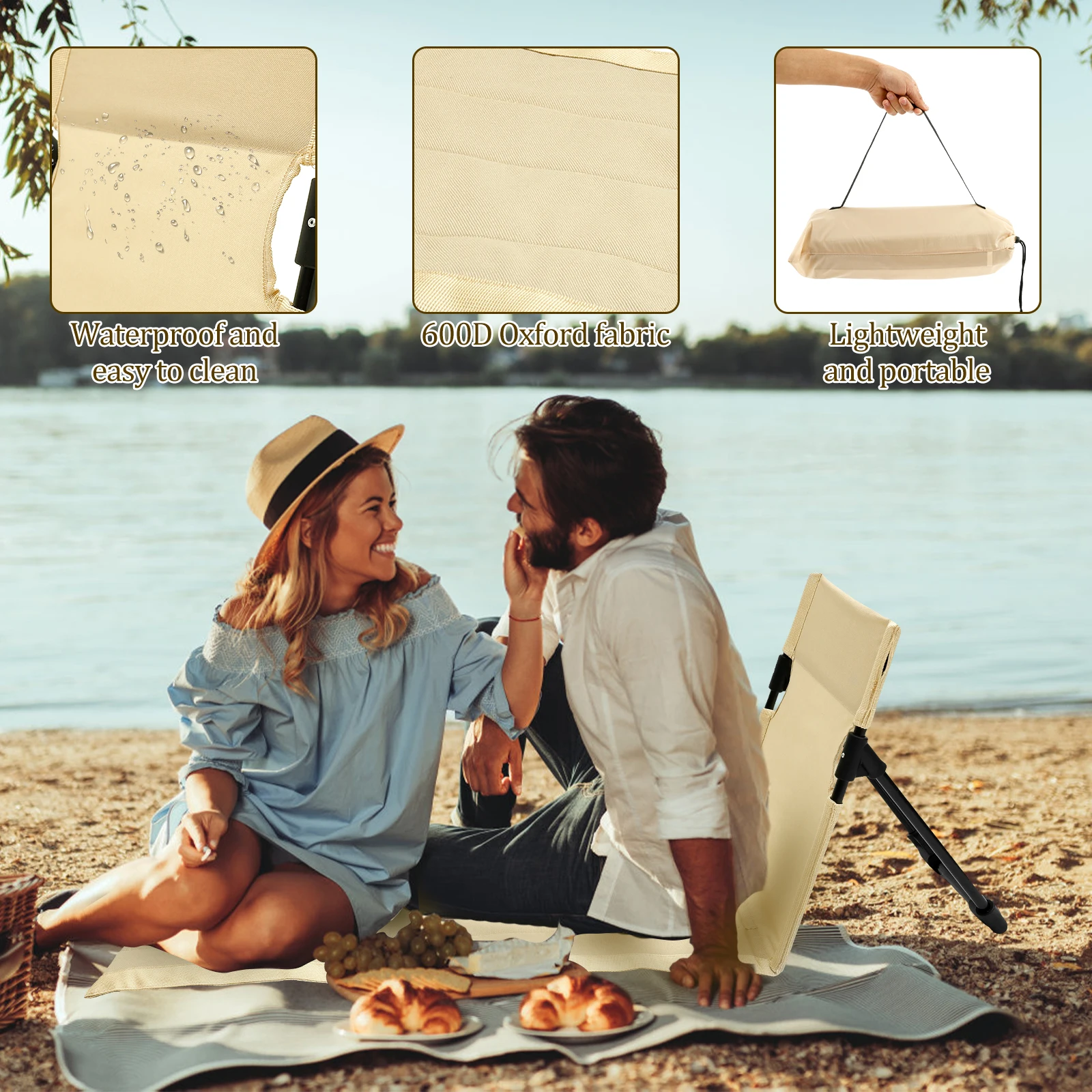 Outdoor Foldable Camping Chair Oxford Cloth Camping Floor Chair Garden Park Single Lazy Chair Backrest Cushion Picnic Back Chair thumbnail 2