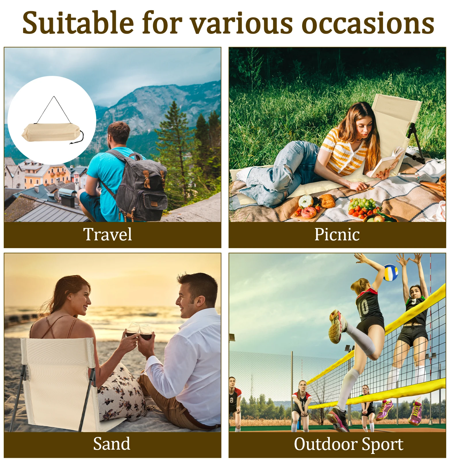 Outdoor Foldable Camping Chair Oxford Cloth Camping Floor Chair Garden Park Single Lazy Chair Backrest Cushion Picnic Back Chair thumbnail 6