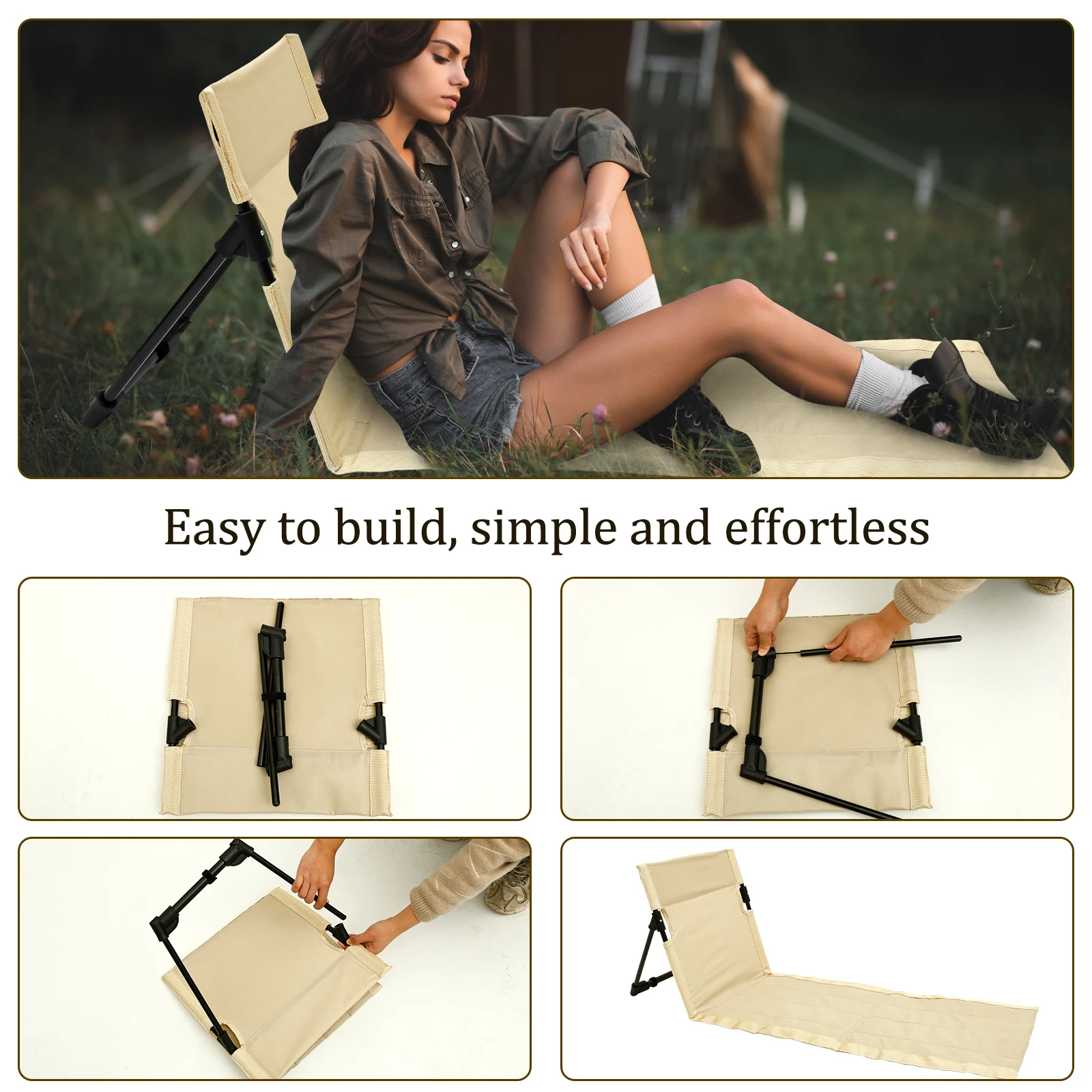 Outdoor Foldable Camping Chair Oxford Cloth Camping Floor Chair Garden Park Single Lazy Chair Backrest Cushion Picnic Back Chair thumbnail 5