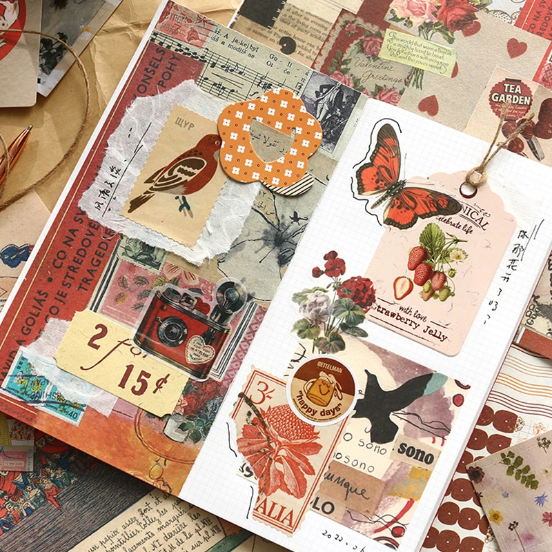 Retro scrapbook supplies, aesthetic diary tool kit, material paper set, simple Instagram style background, handmade DIY material thumbnail 6