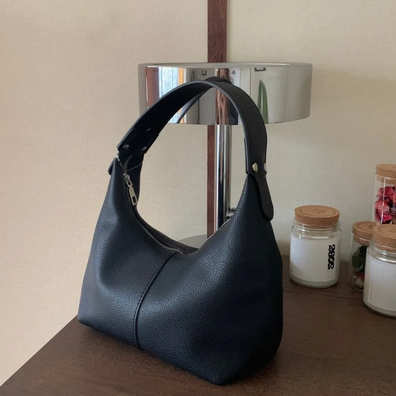 Women Vintage Underarm Bag PU Leather Soft Hobo Shoulder Bags New Solid Color Casual Armpit Handbag Girls Outdoor Daily Tote Bag