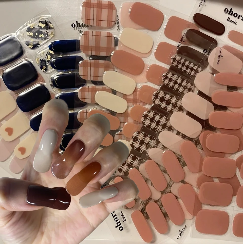 UV Semi-Cured Gel Nail Wraps Stickers Strips French Long Lasting Full Cover LED Gel Semi Cured Nail Sliders For Nail Extension