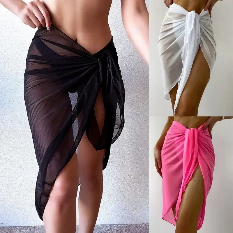Summer Beach Dress Wrap Sheer Wrap Knot Waist Swimsuit Cover Up Skirt Bikini Wraps Scarf Swimwear Cover Ups Women Bikini Shawls thumbnail 3