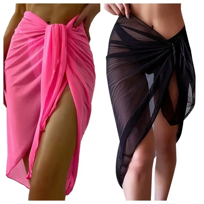 Summer Beach Dress Wrap Sheer Wrap Knot Waist Swimsuit Cover Up Skirt Bikini Wraps Scarf Swimwear Cover Ups Women Bikini Shawls thumbnail 6
