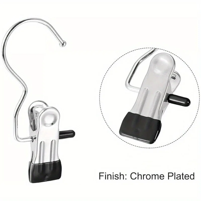 Premium Stainless Steel Clothes Pegs with Hooks - Space-Saving Laundry Hangers for Pants, Towels & Closet Organization thumbnail 3