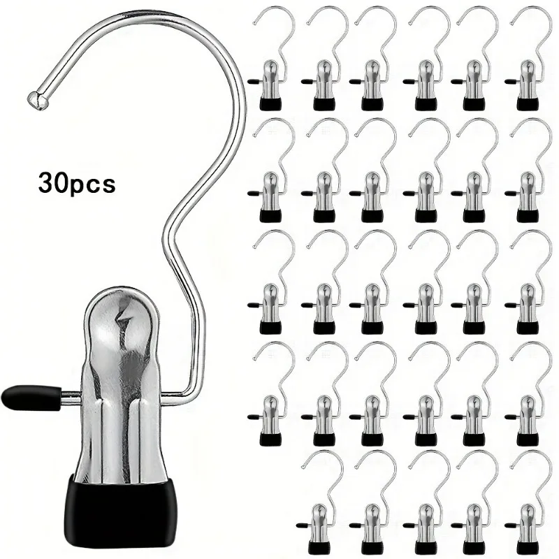 Premium Stainless Steel Clothes Pegs with Hooks - Space-Saving Laundry Hangers for Pants, Towels & Closet Organization thumbnail 5