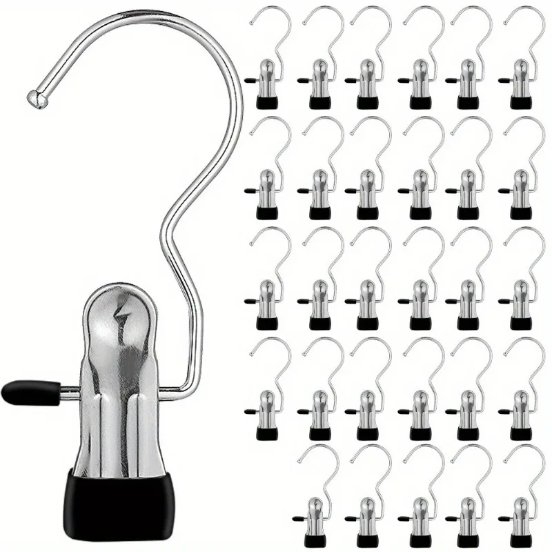 Premium Stainless Steel Clothes Pegs with Hooks - Space-Saving Laundry Hangers for Pants, Towels & Closet Organization
