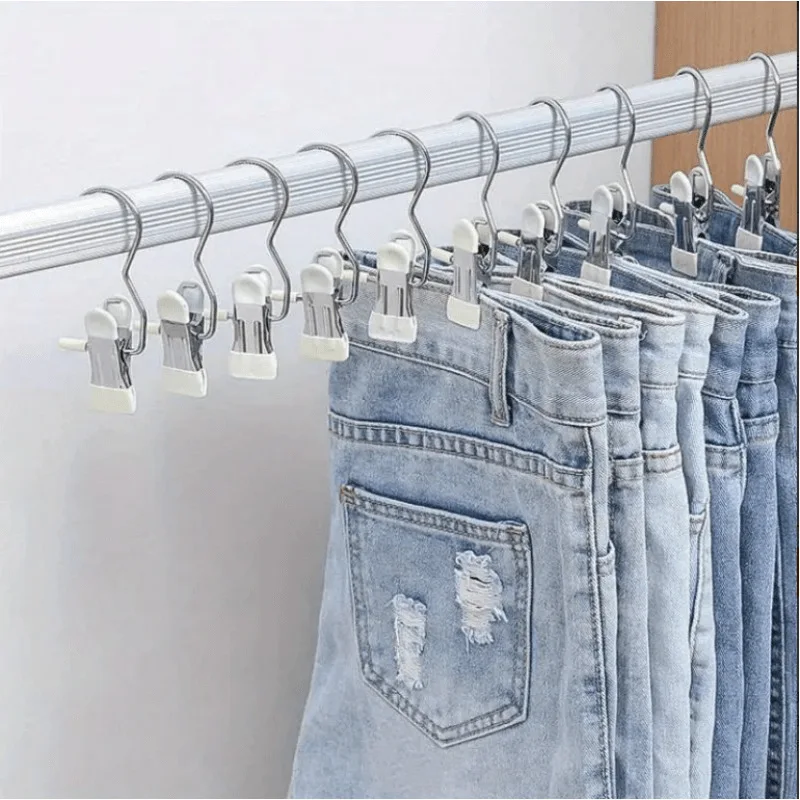 Premium Stainless Steel Clothes Pegs with Hooks - Space-Saving Laundry Hangers for Pants, Towels & Closet Organization thumbnail 2