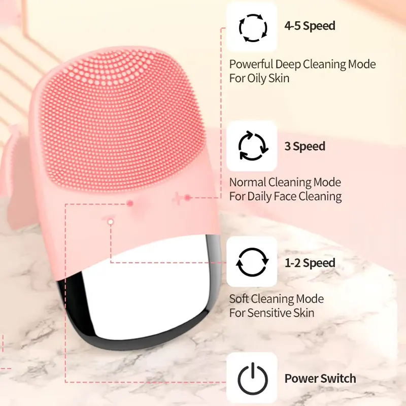 Square Electric Facial Cleansing Brush Silicone Rechargeable Introducer Beauty Device Ultrasonic Face Cleaning Massage Tool thumbnail 2