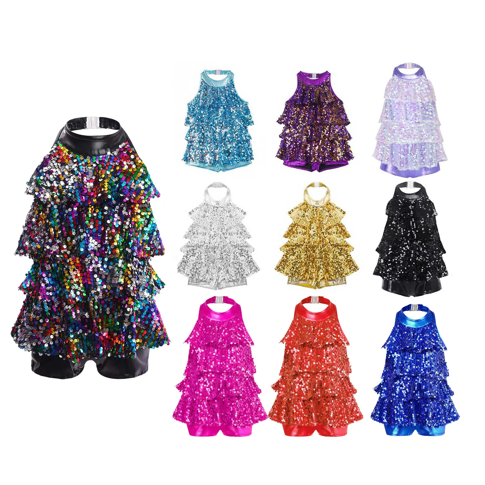 Kids Girls Sequins Ballet Leotard Dress Gymnastics Tutu Dancewear Performance Ballerina Costume for Modern Latin Jazz Dancing thumbnail 2