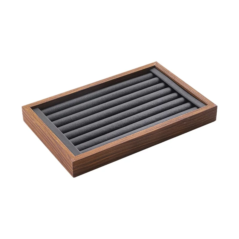 Shopping mall counter jewelry tray display walnut box flannel jewelry storage large capacity ring necklace display tray thumbnail 5