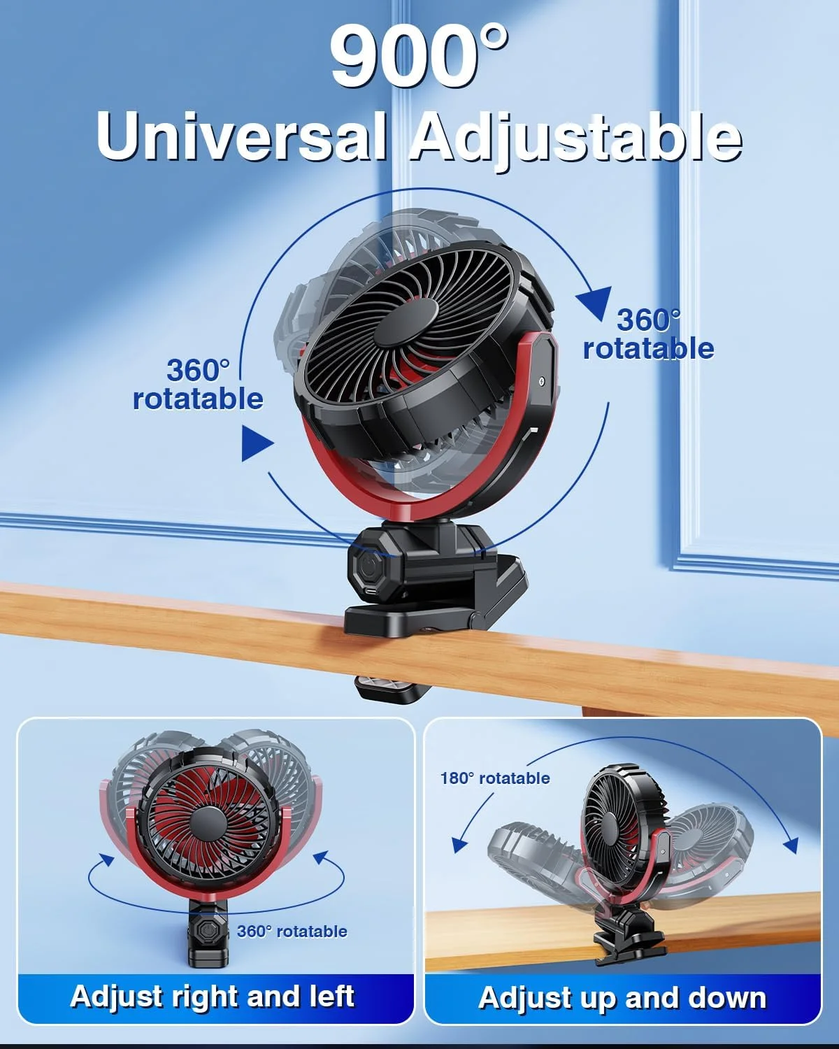 Eary Battery Powered Car Fan 2000mAh Clip On Fan for Car Visor Quiet 360° Rotate Usb Rechargeable for SUV Van Truck Accessories thumbnail 2