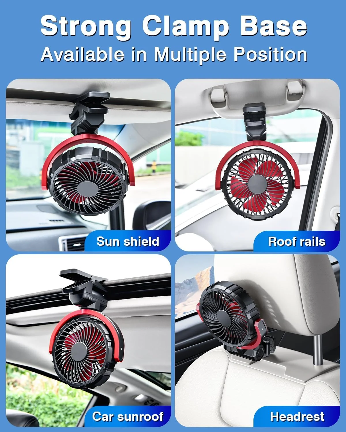 Eary Battery Powered Car Fan 2000mAh Clip On Fan for Car Visor Quiet 360° Rotate Usb Rechargeable for SUV Van Truck Accessories thumbnail 6