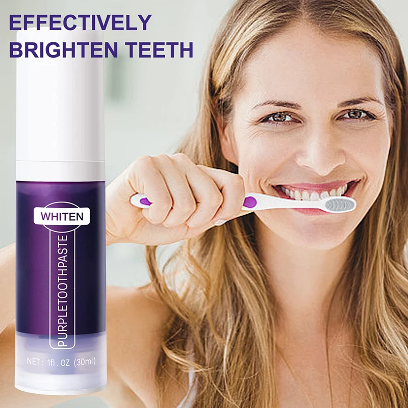 V34 Purple Teeth Whitening Toothpaste Remove Plaque Stains Cleaning Oral Hygiene Dental Bleach Tools Fresh Breath Teeth Care thumbnail 4