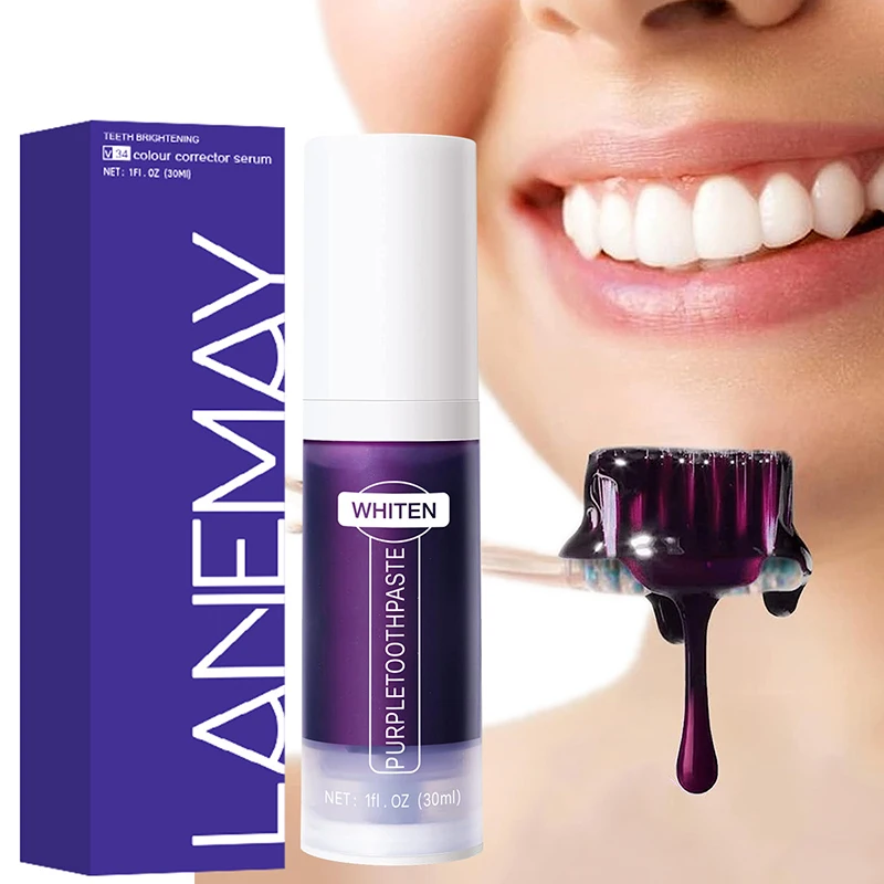 V34 Purple Teeth Whitening Toothpaste Remove Plaque Stains Cleaning Oral Hygiene Dental Bleach Tools Fresh Breath Teeth Care thumbnail 3