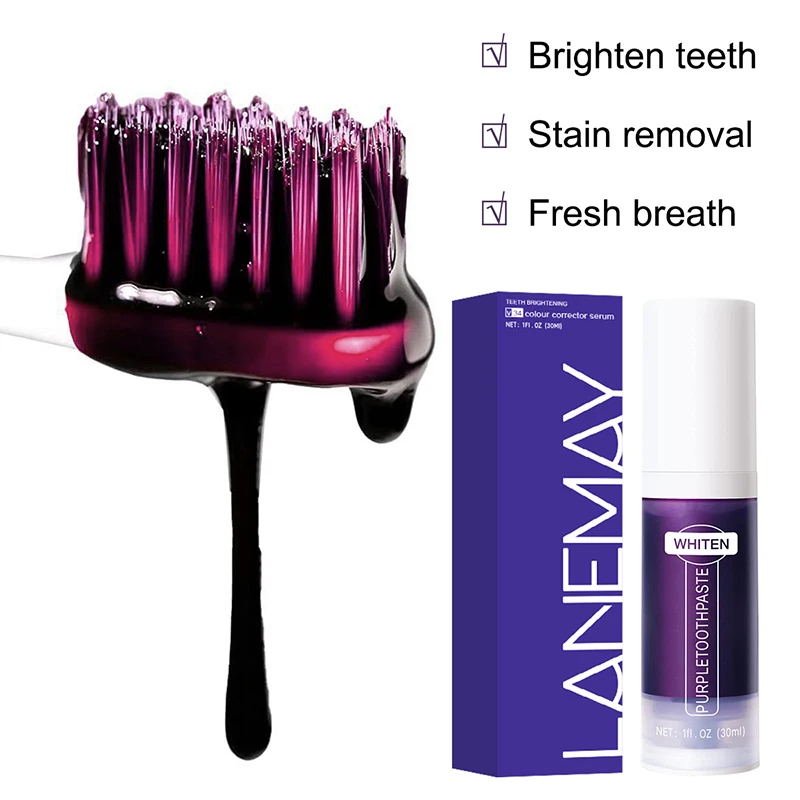 V34 Purple Teeth Whitening Toothpaste Remove Plaque Stains Cleaning Oral Hygiene Dental Bleach Tools Fresh Breath Teeth Care thumbnail 6