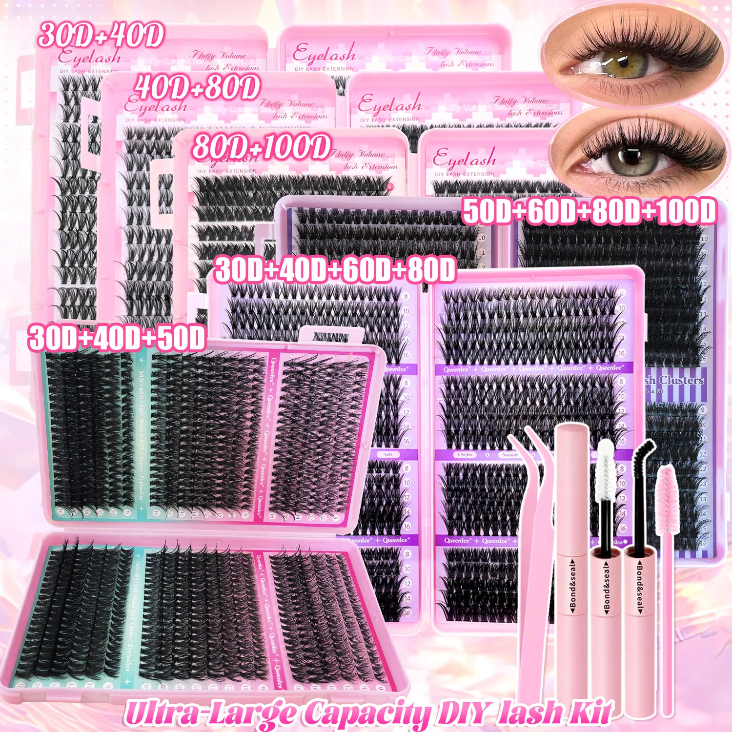 DIY Lash Extension Kit Clusters Individual Eyelashes Kit 9-16mm with Bond and Seal Wispy Natural Mange Lashes thumbnail 6
