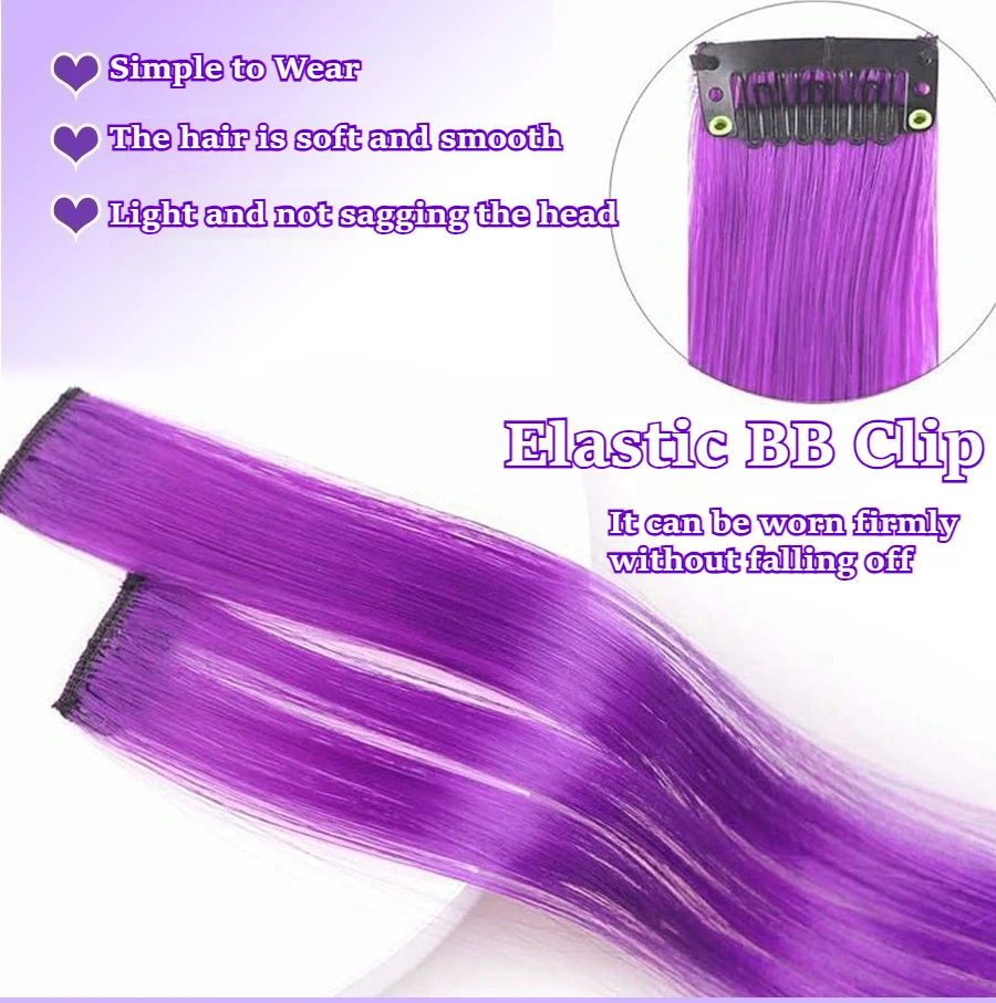 10/1PCS Colorful Highlight Clip In Hair Extension for Girl Synthetic Long Straight Hairpieces Wig 22inch extensiónes de cabello thumbnail 2