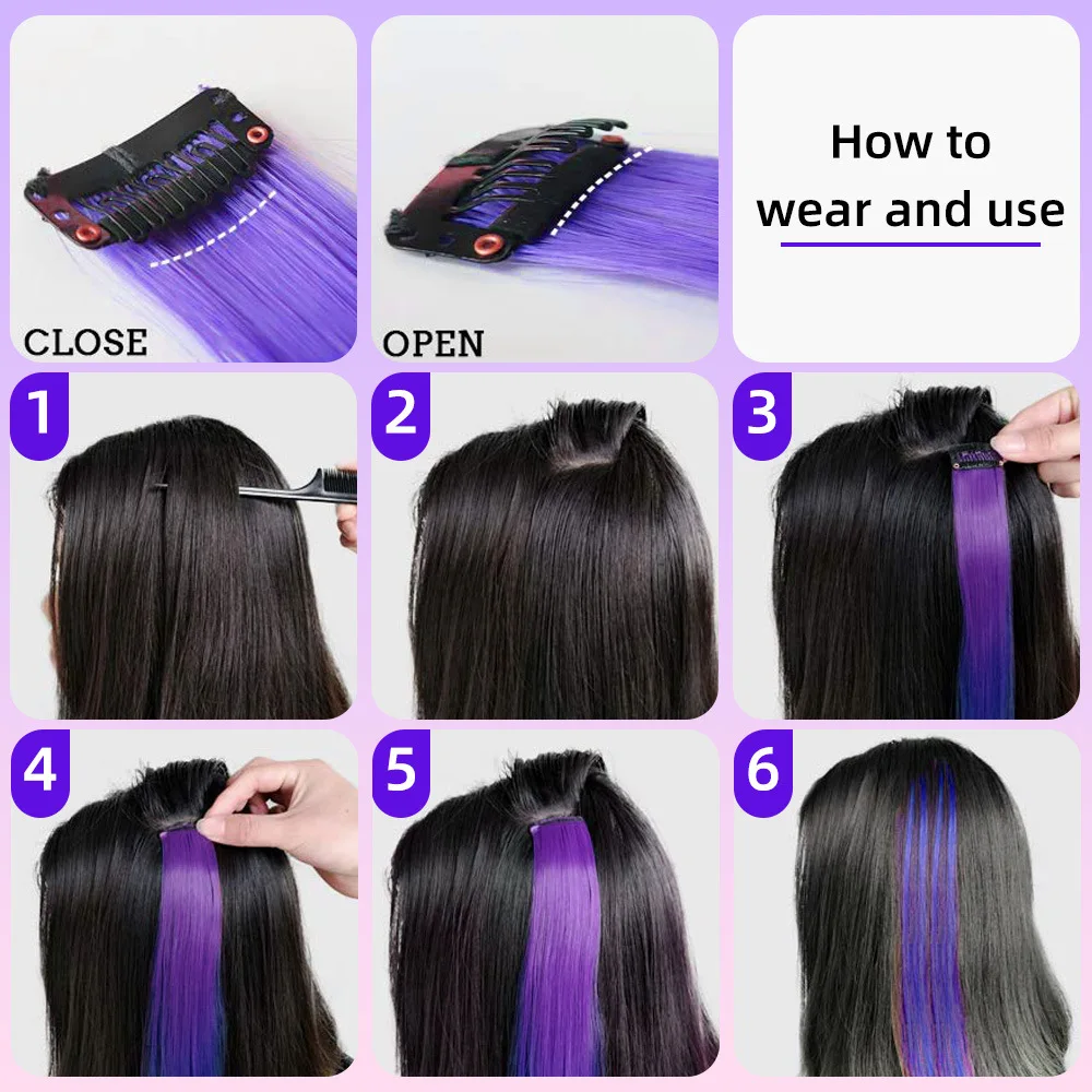 10/1PCS Colorful Highlight Clip In Hair Extension for Girl Synthetic Long Straight Hairpieces Wig 22inch extensiónes de cabello thumbnail 4