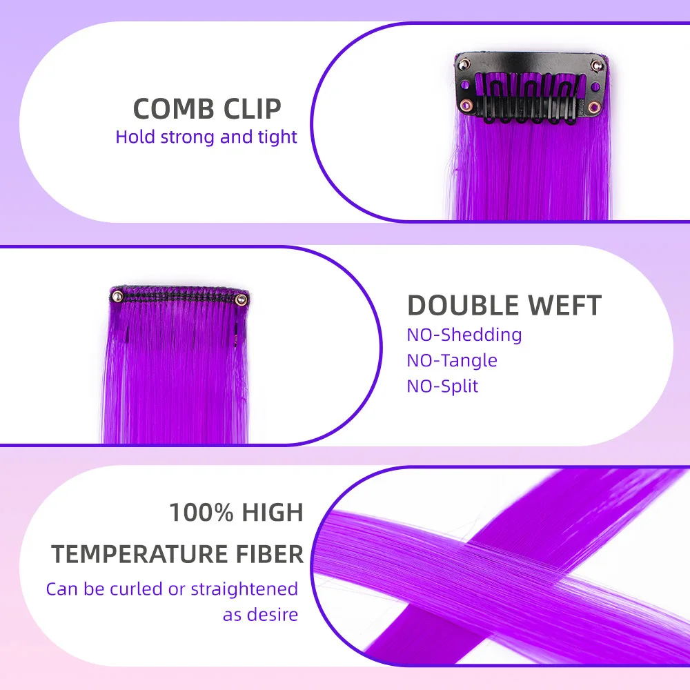 10/1PCS Colorful Highlight Clip In Hair Extension for Girl Synthetic Long Straight Hairpieces Wig 22inch extensiónes de cabello thumbnail 3