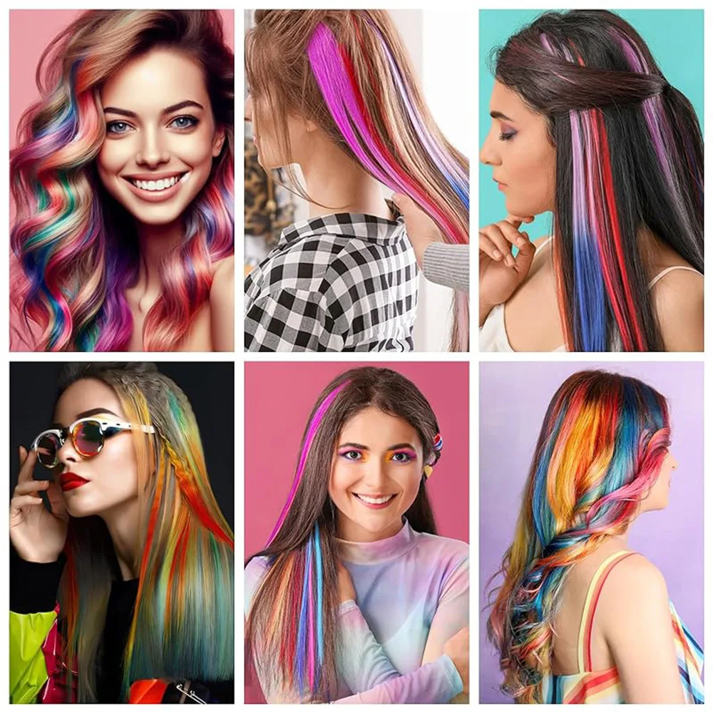 10/1PCS Colorful Highlight Clip In Hair Extension for Girl Synthetic Long Straight Hairpieces Wig 22inch extensiónes de cabello thumbnail 5