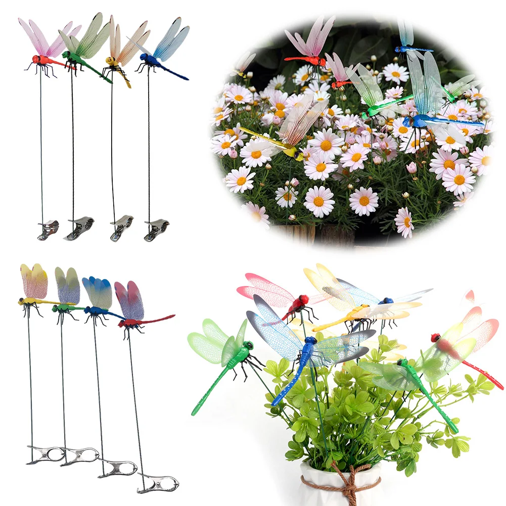 4/8/32Pcs Simulation 3D Dragonfly Clip Lifelike Outdoor Decor Realistic Bug Deterrents Fake Dragonfly Garden Decorative Clip thumbnail 3