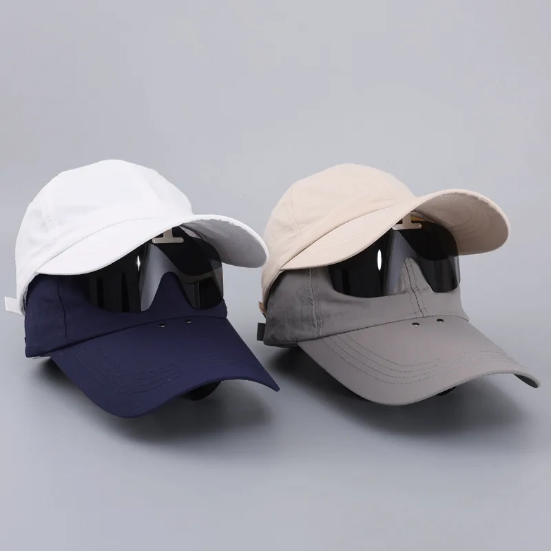 Quick Dry Solid Color Baseball Cap with Integrated Sunglasses Extended Brim Sun UV Protection Shade Hat