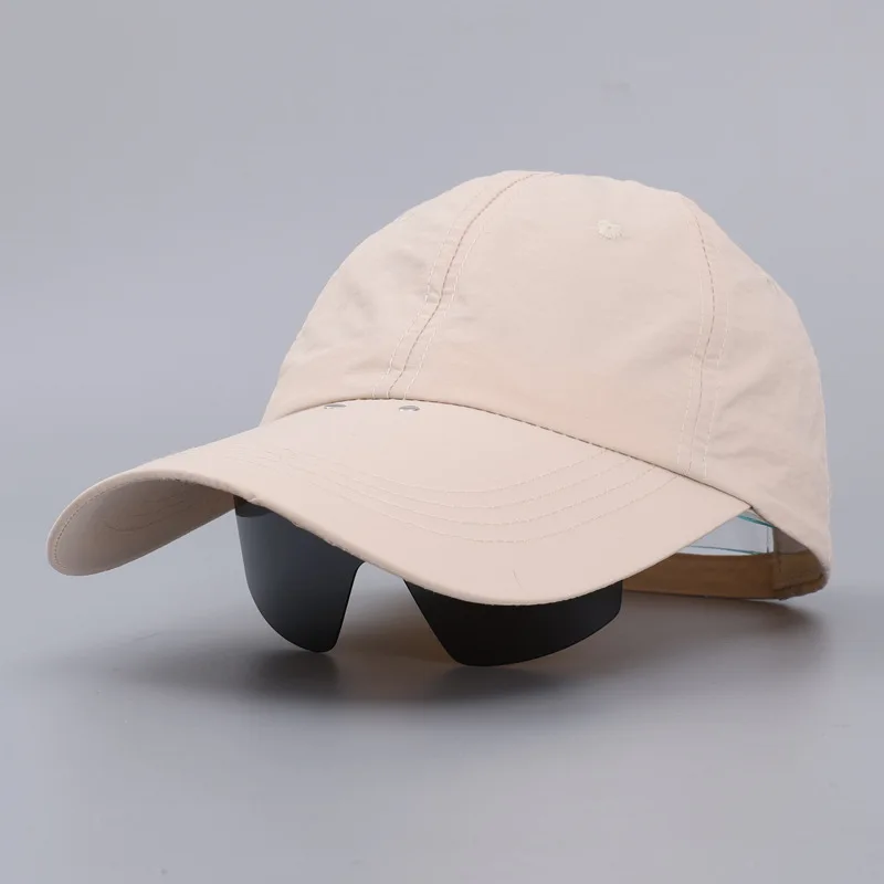Quick Dry Solid Color Baseball Cap with Integrated Sunglasses Extended Brim Sun UV Protection Shade Hat thumbnail 5