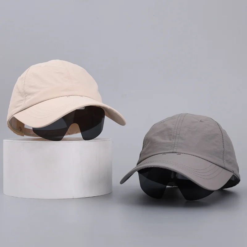 Quick Dry Solid Color Baseball Cap with Integrated Sunglasses Extended Brim Sun UV Protection Shade Hat thumbnail 2