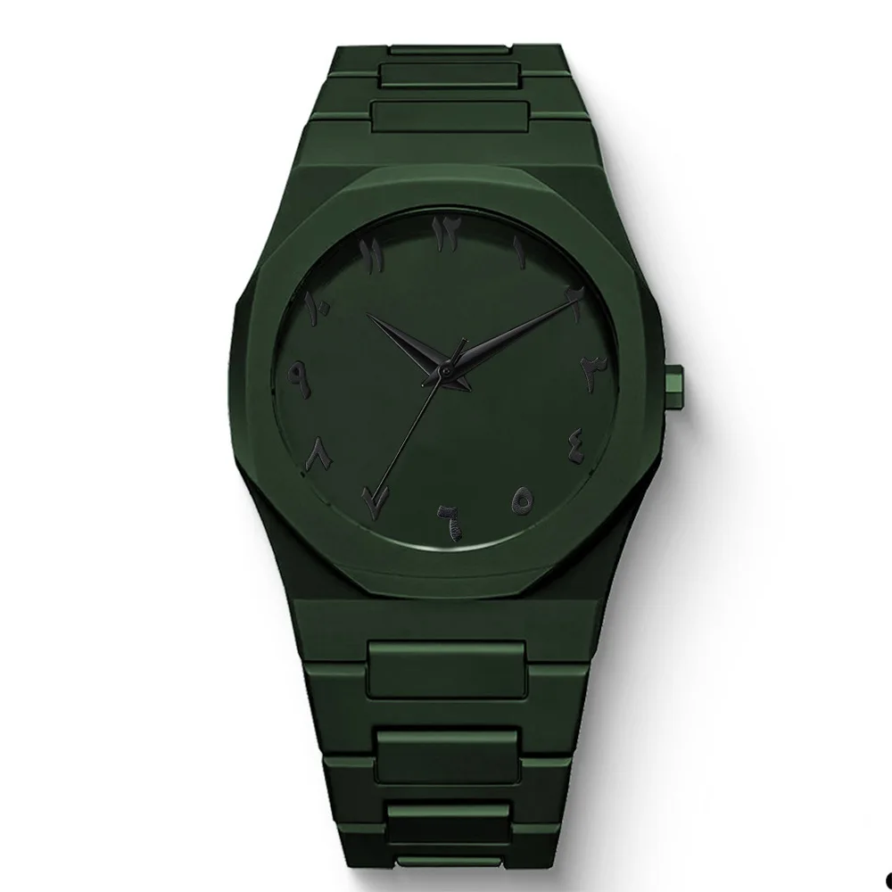New Fashionable Men's Watch Simple Black Male Quartz Watches Arabic digital Casual Drip Oil Strap thumbnail 6