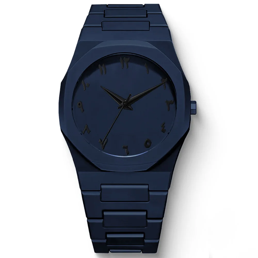 New Fashionable Men's Watch Simple Black Male Quartz Watches Arabic digital Casual Drip Oil Strap thumbnail 5