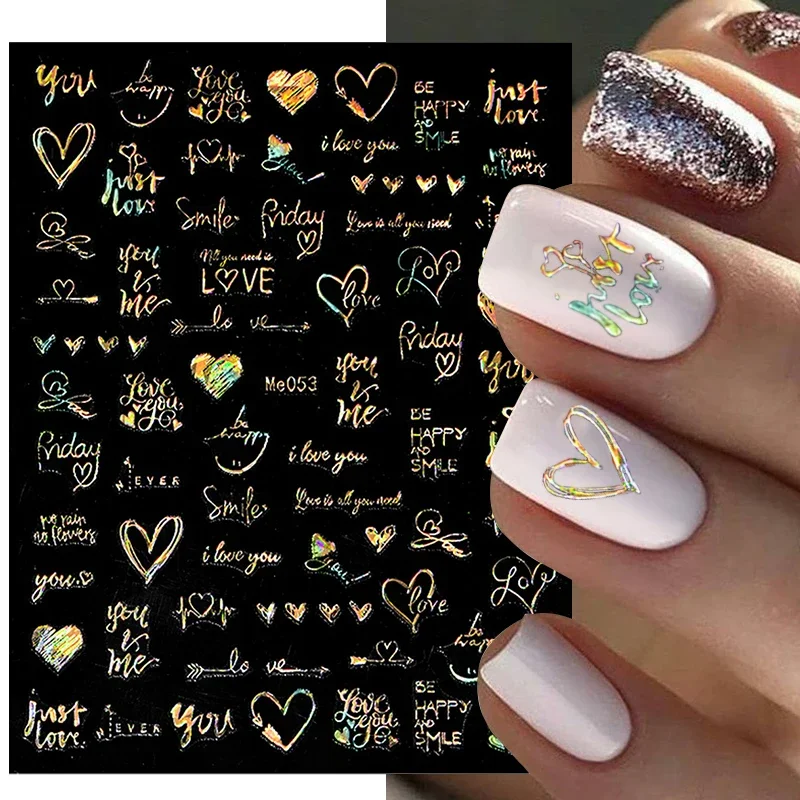 1PCS Laser Love Letter Nail Sticker Nail Art Decoration Flower Star supplies Decals Press On Nails Stickers Parts thumbnail 4